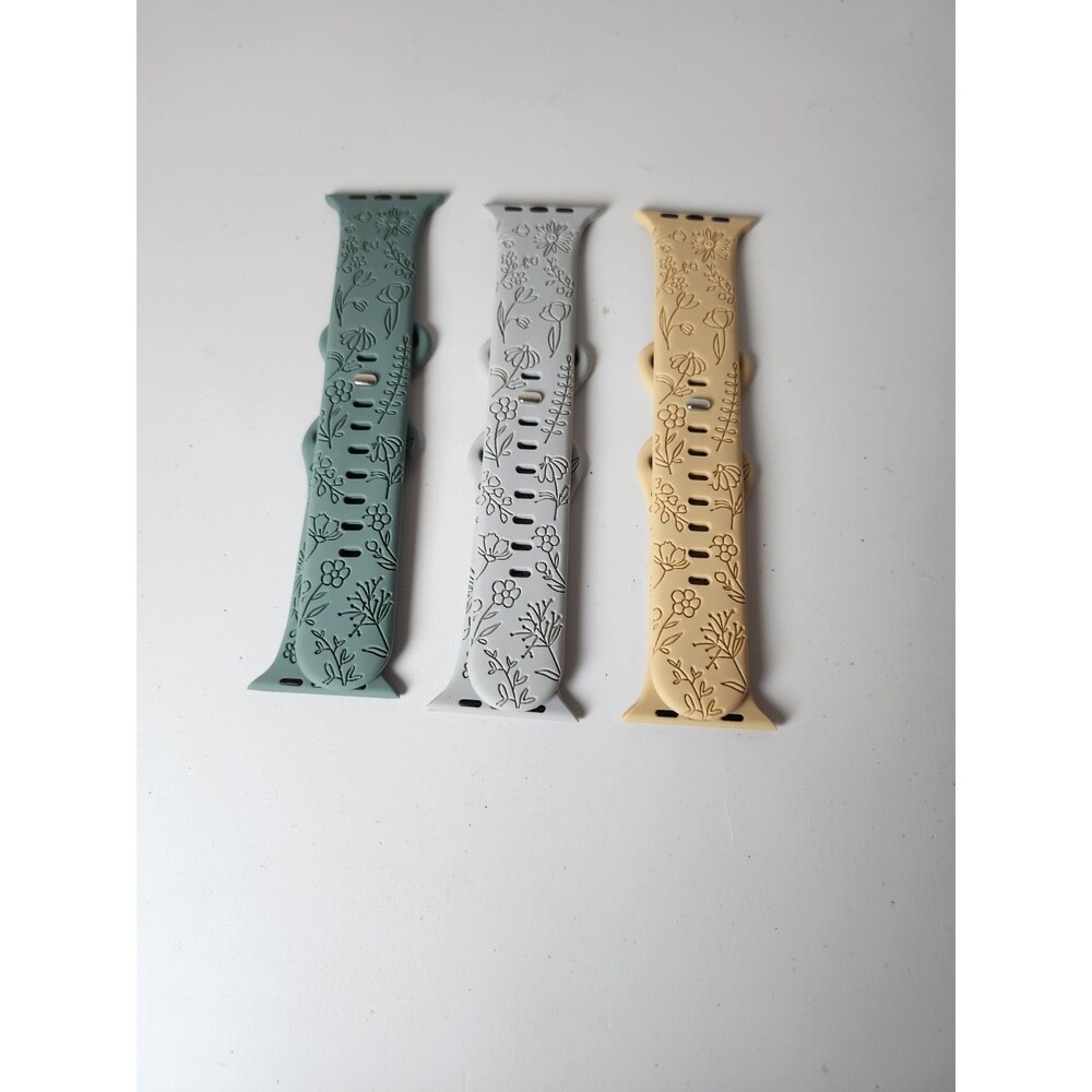 Three pack Floral Engraved Apple Watch Bands7/6/5/4/3/2/1/SE